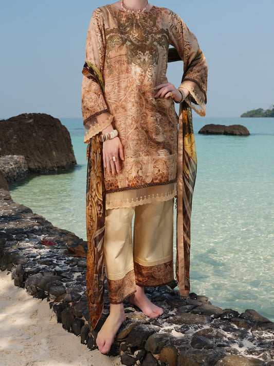 Beige Jacquard 3Pc Unstitched - ALP-3PS-823