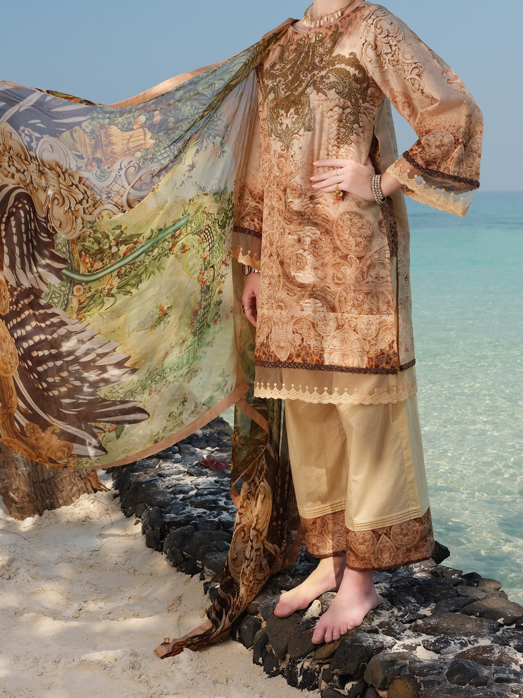 Beige Jacquard 3Pc Stitched - ALP-3PS-823