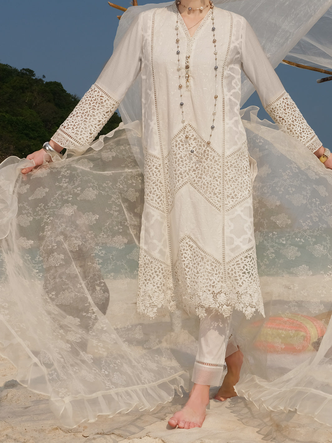 White Organza 3 Piece Stitched - ALP-3PS-835
