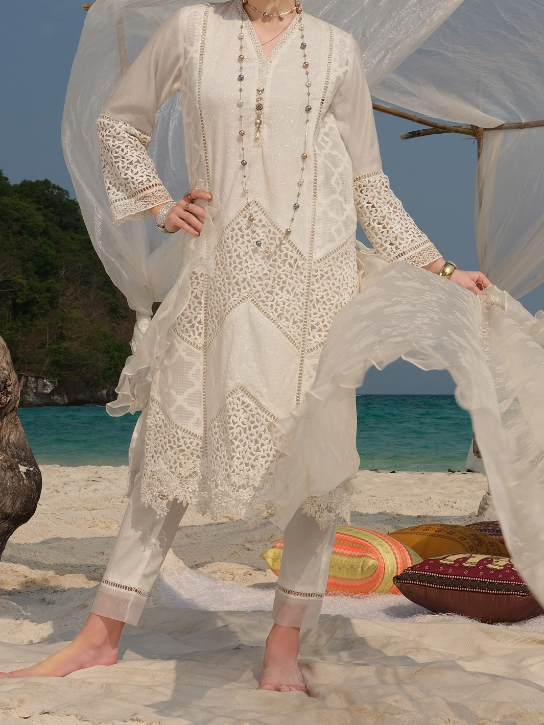 White Organza 3 Piece Stitched - ALP-3PS-835