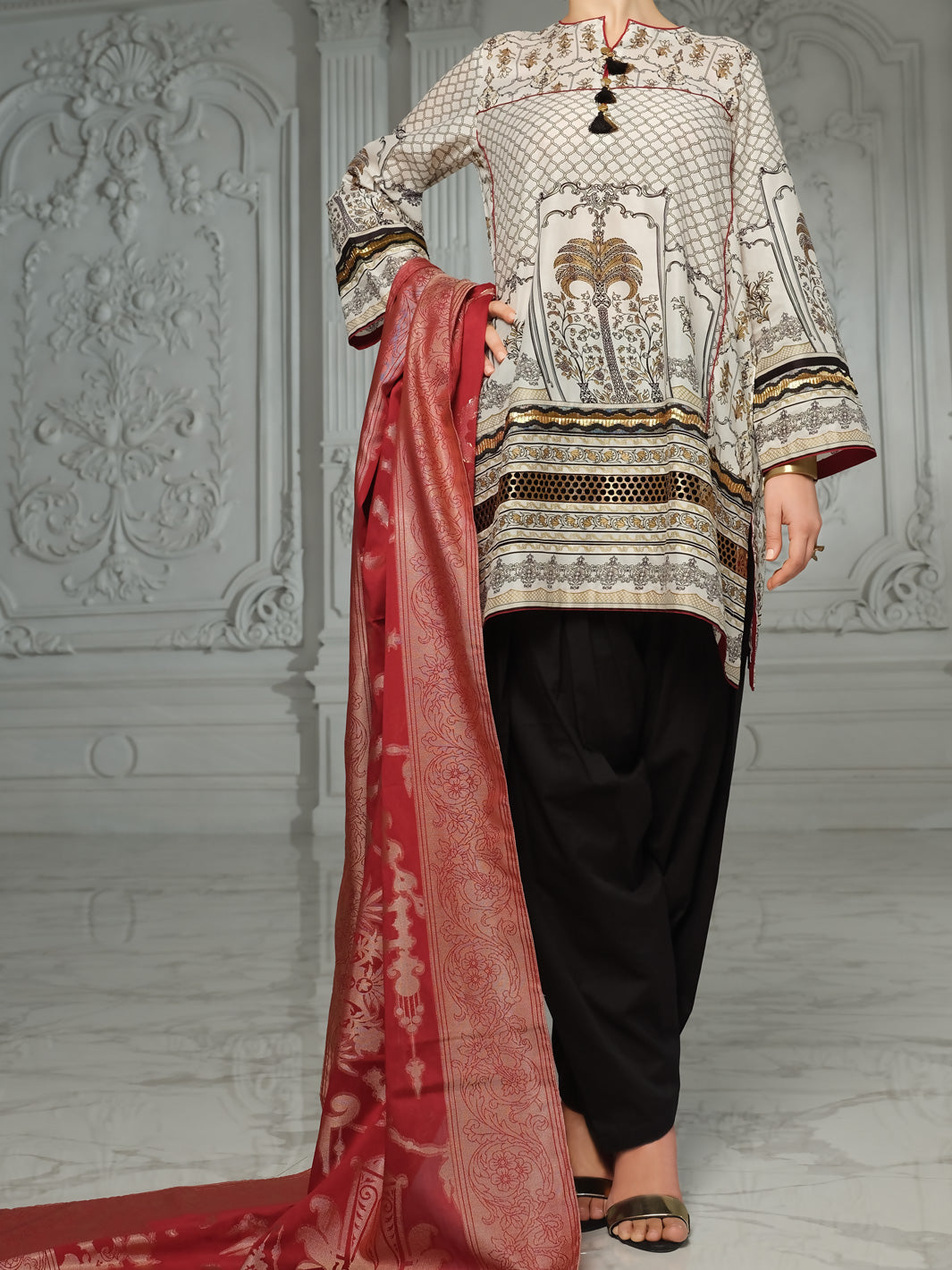 Ivory 3Pc Unstitched - ALP-3PS-855