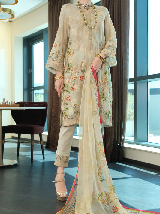 Beige Jacquard 3Pc Unstitched - ALP-3PS-896
