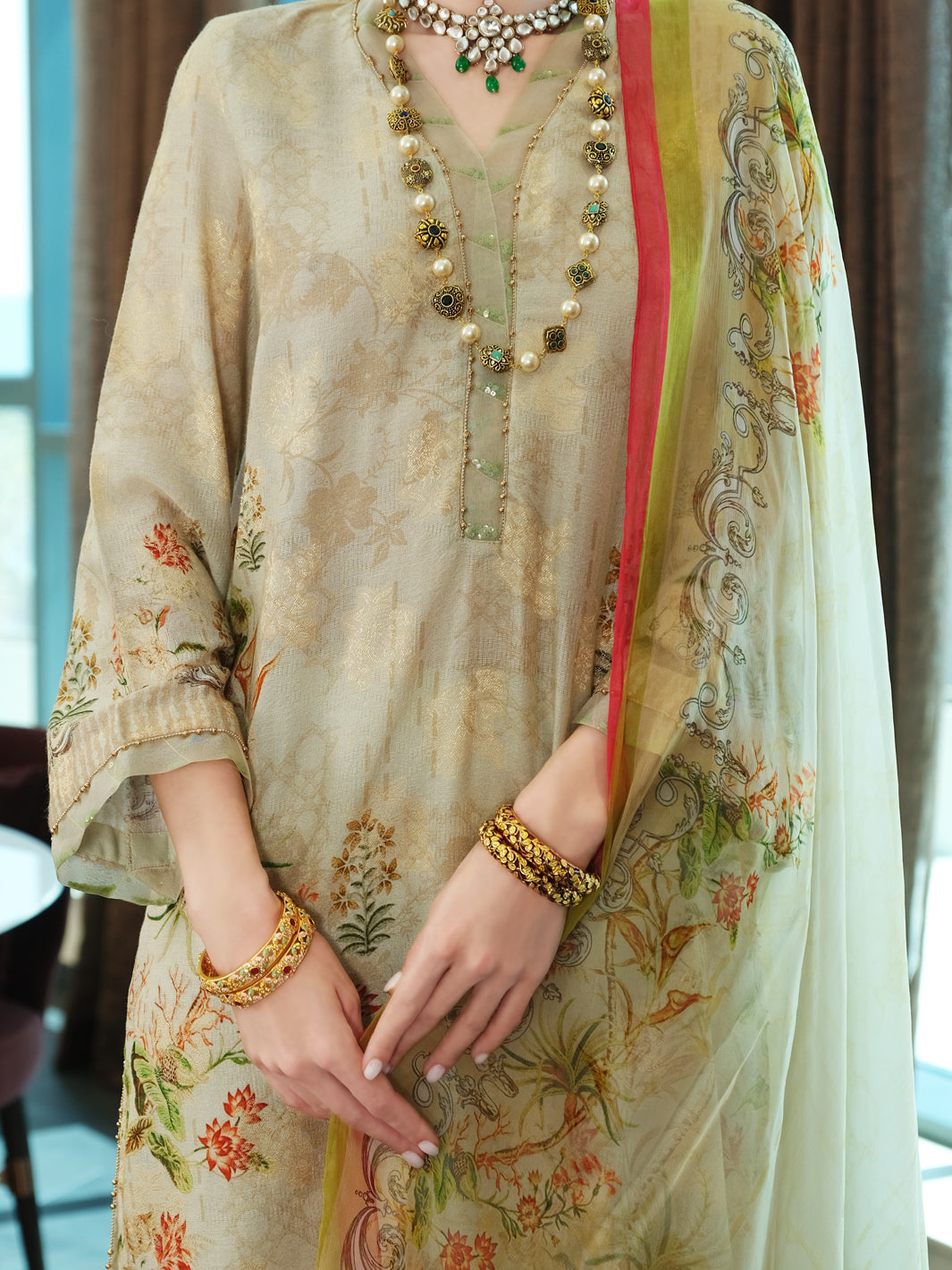 Beige Jacquard 3 Piece Stitched - ALP-3PS-896