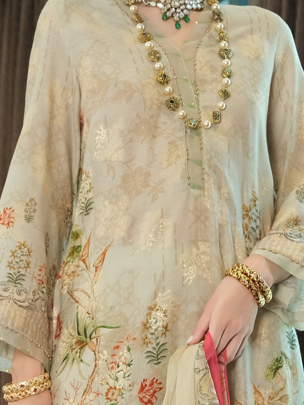 Beige Jacquard 3 Piece Stitched - ALP-3PS-896