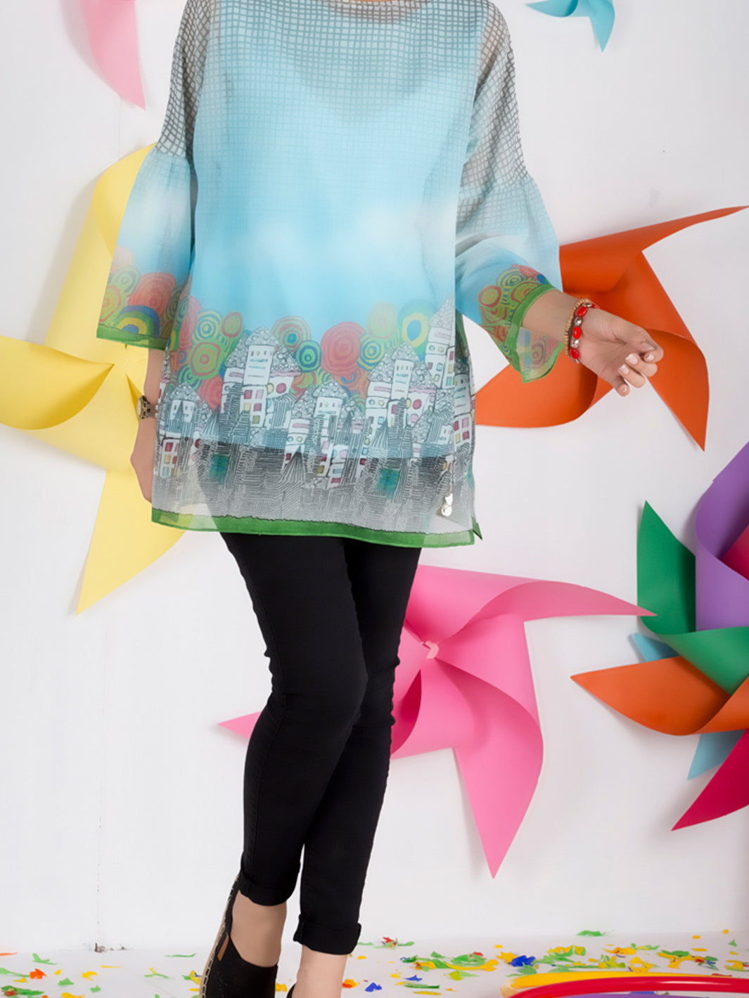 Ice Blue Cotton Net Tunic - ALP-GRK-1001