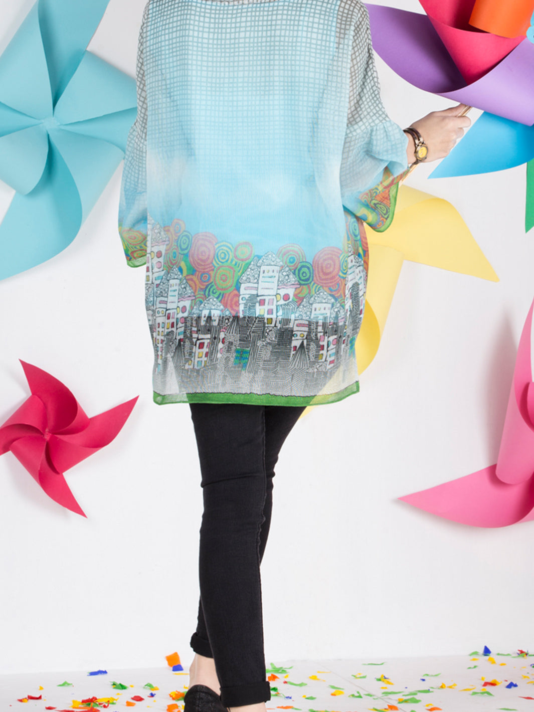 Ice Blue Cotton Net Tunic - ALP-GRK-1001