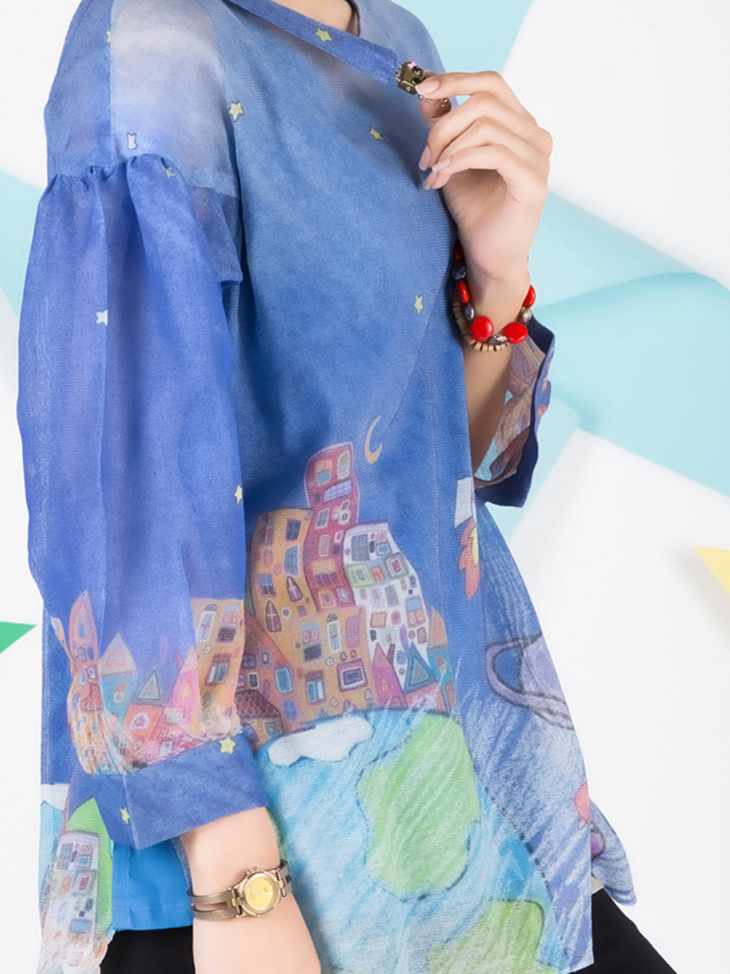 Blue Cotton Net Tunic - ALP-GRK-1003