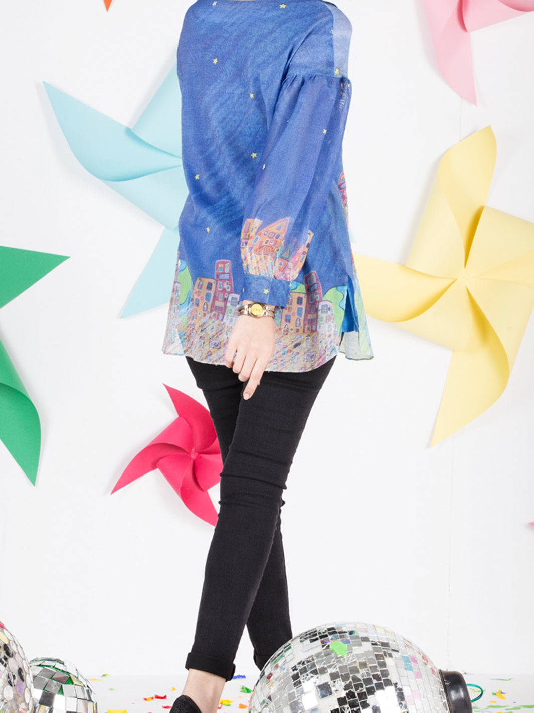 Blue Cotton Net Tunic - ALP-GRK-1003