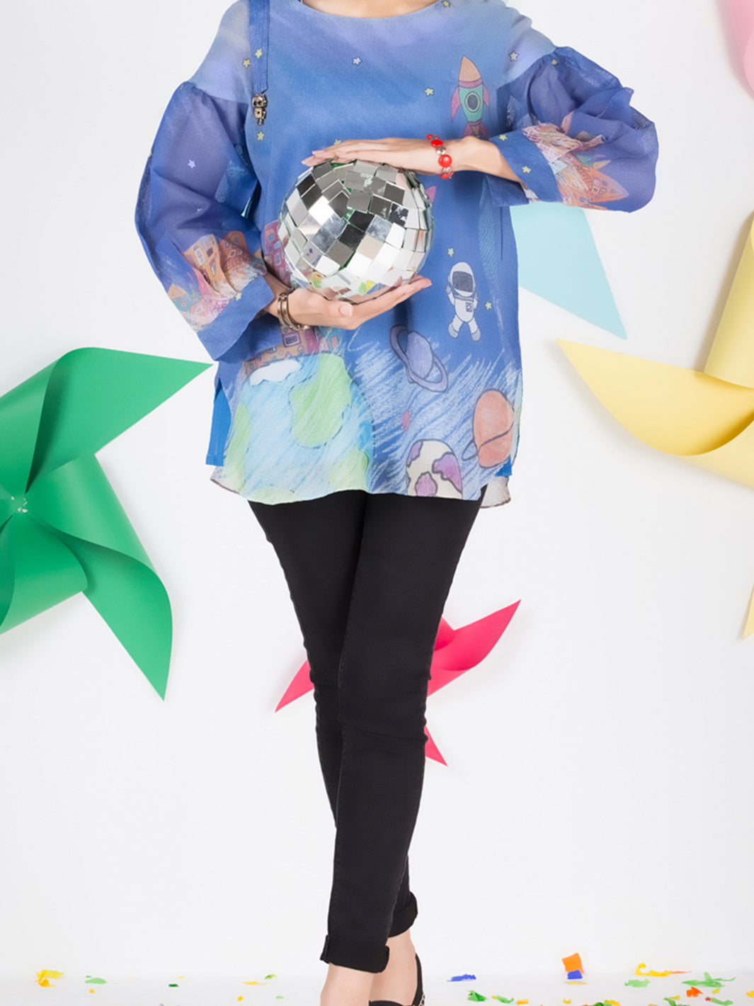 Blue Cotton Net Tunic - ALP-GRK-1003