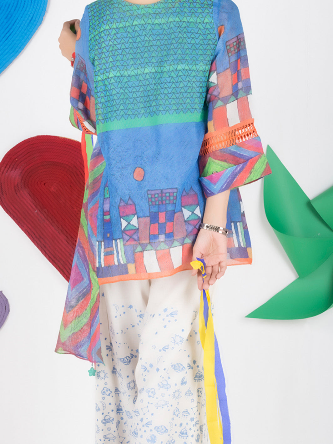 Blue Cotton Net Tunic - ALP-GRK-1007