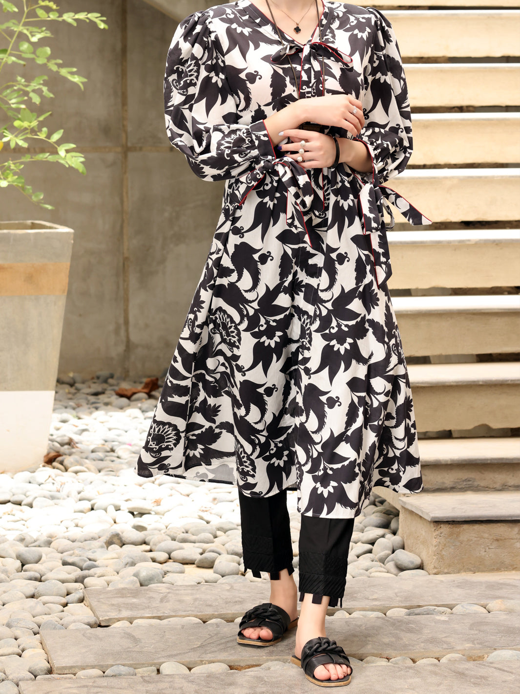 Black & White Lawn Tunic - ALP-LK-1231