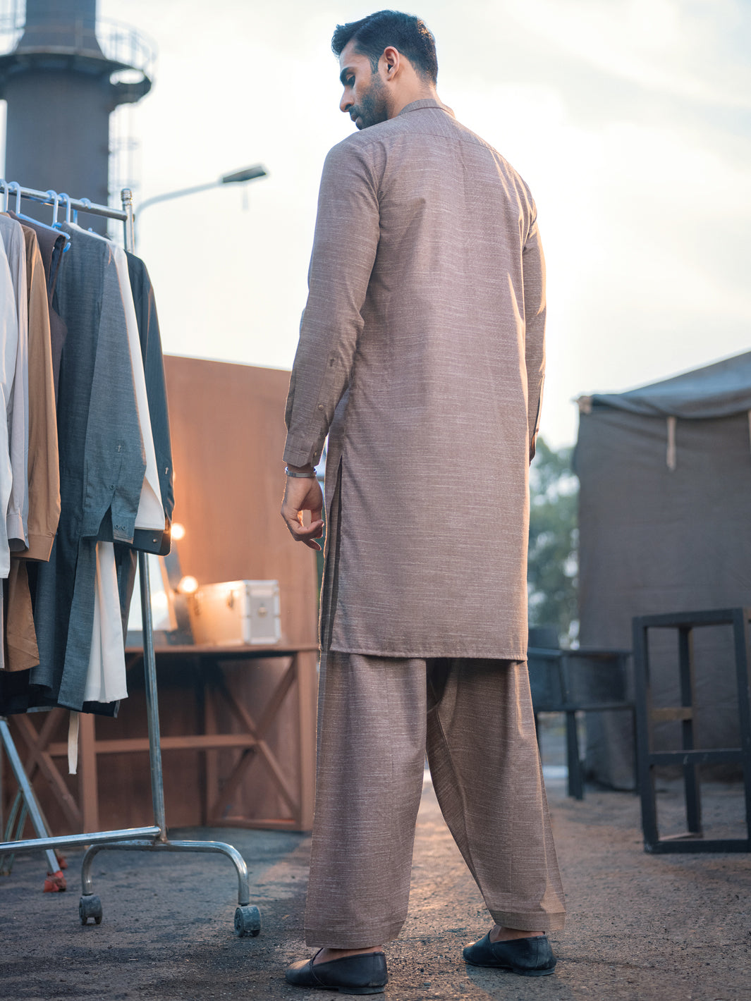 Brown Textured Kurta Shalwar - AL-KS-2659