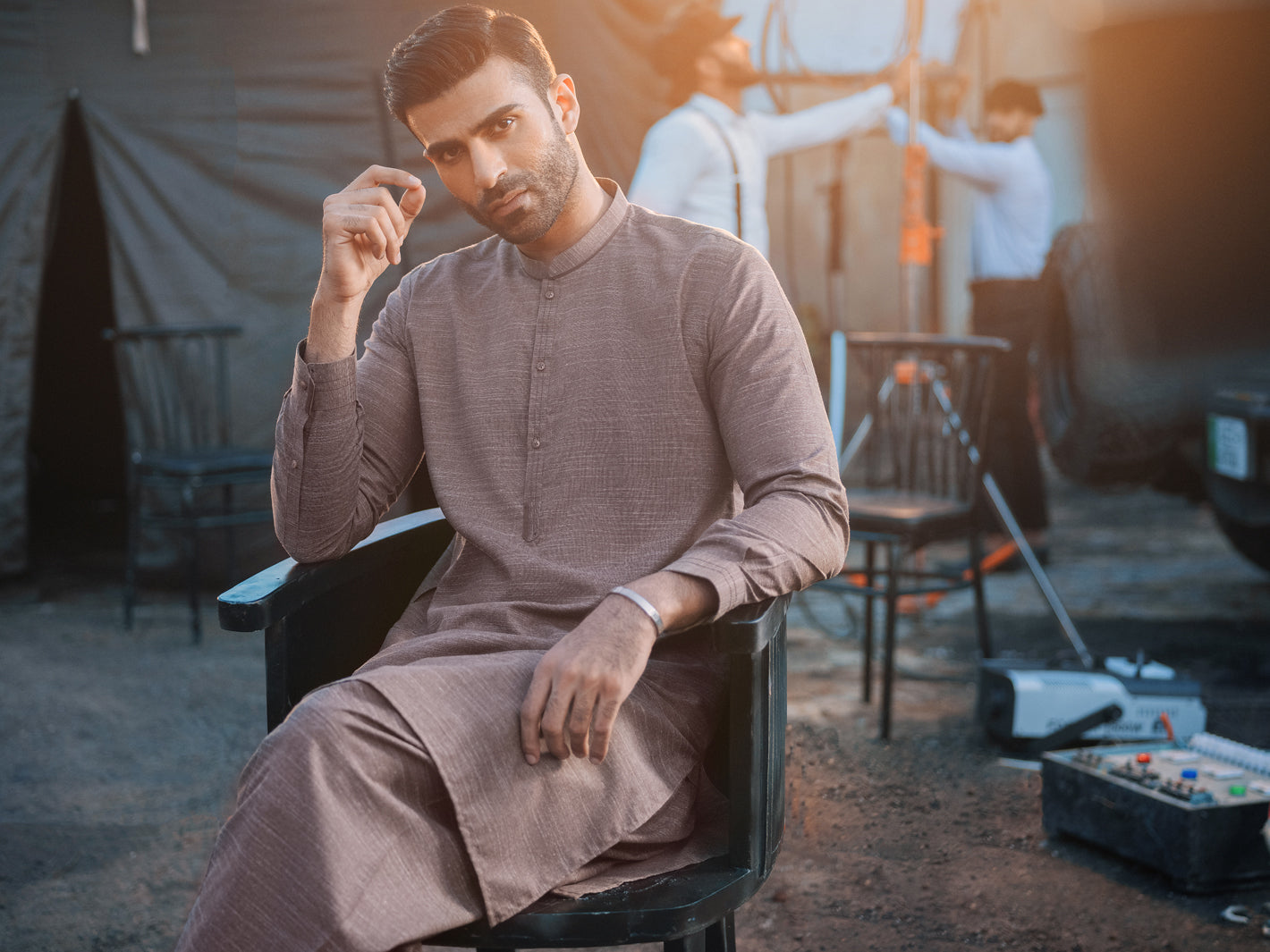 Brown Textured Kurta Shalwar - AL-KS-2659