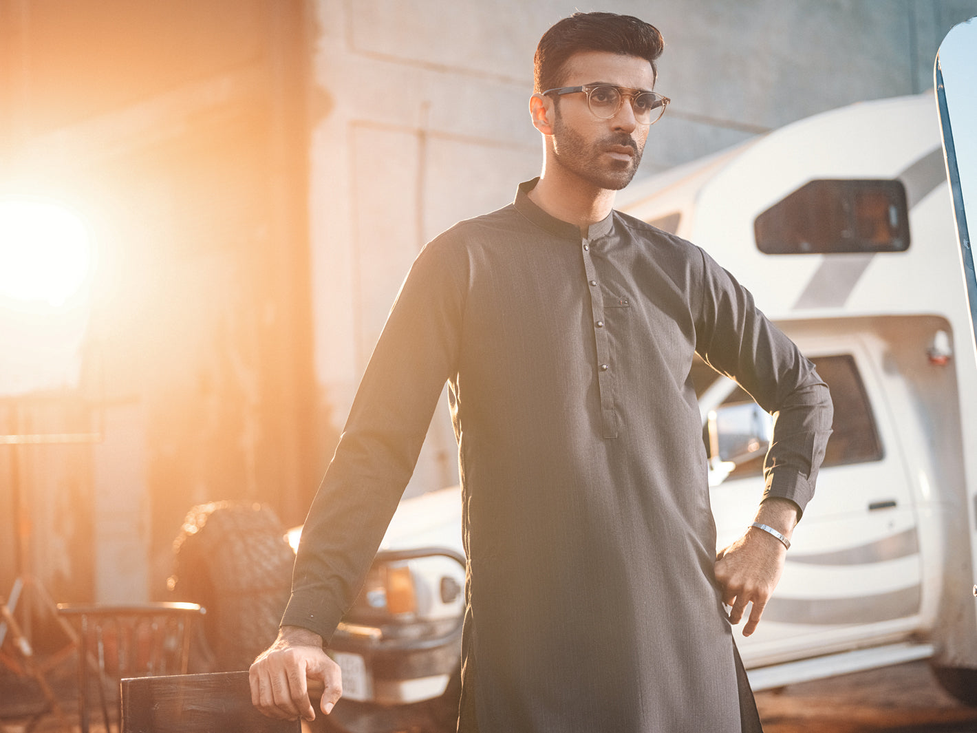 Charcoal Grey Blended Kurta Shalwar - AL-KS-2687