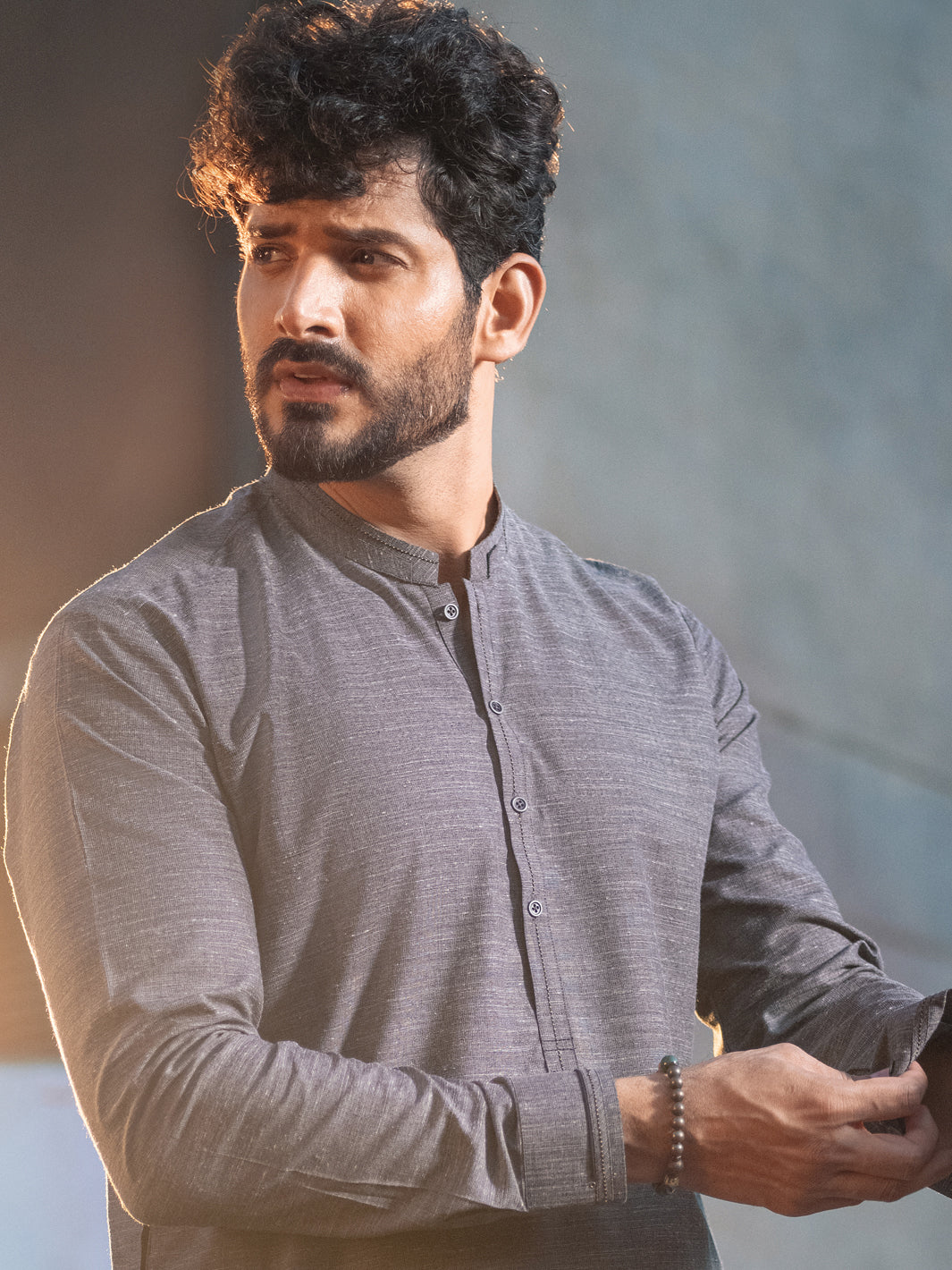 Ash Grey Blended Kurta Shalwar - AL-KS-2656