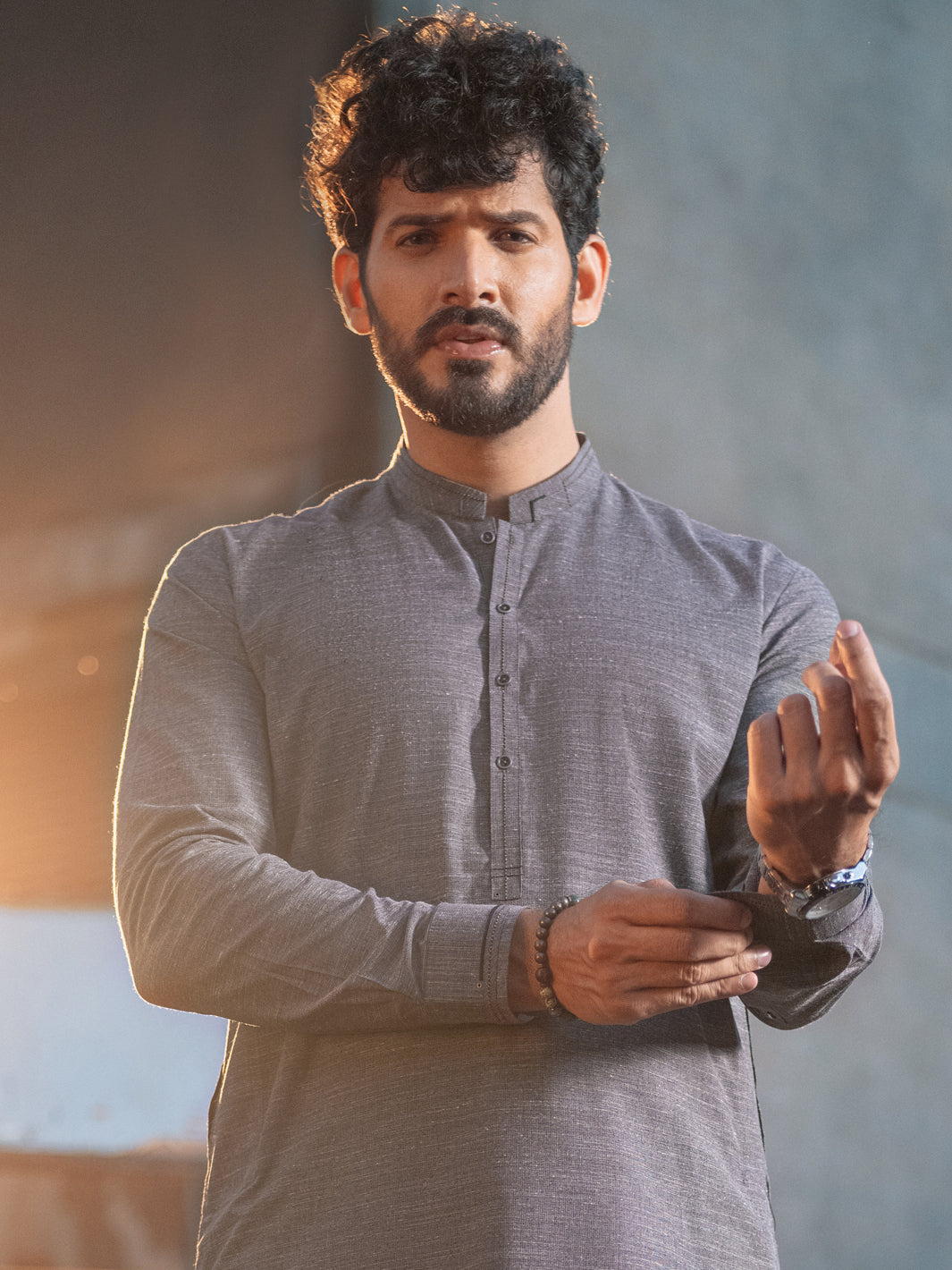 Ash Grey Blended Kurta Shalwar - AL-KS-2656