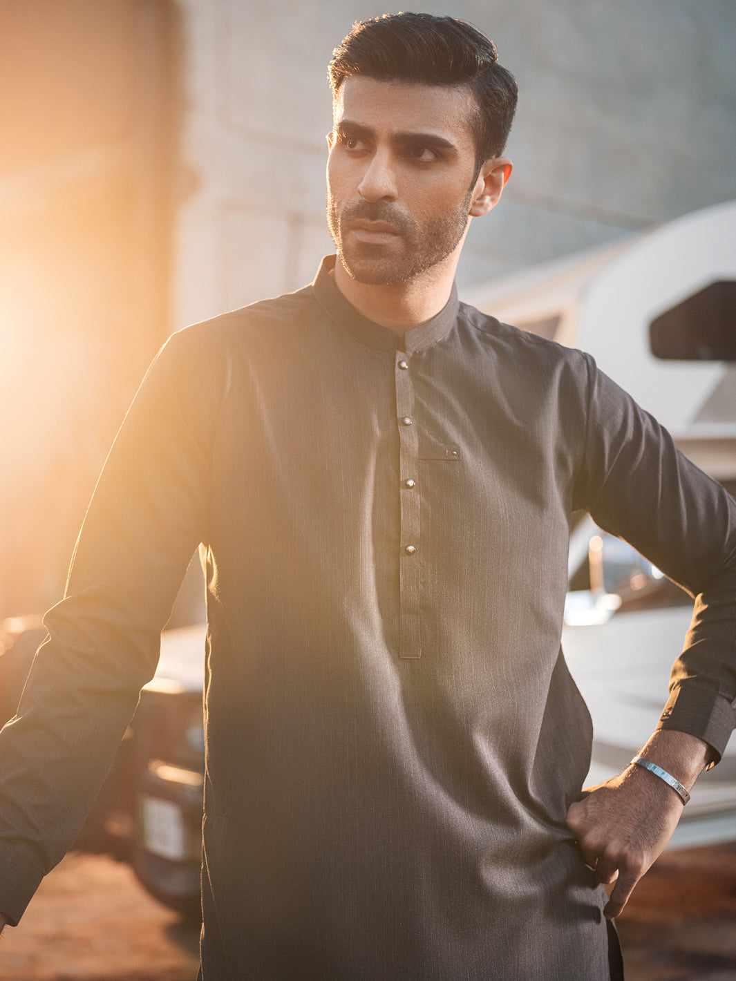 Charcoal Grey Blended Kurta Shalwar - AL-KS-2687