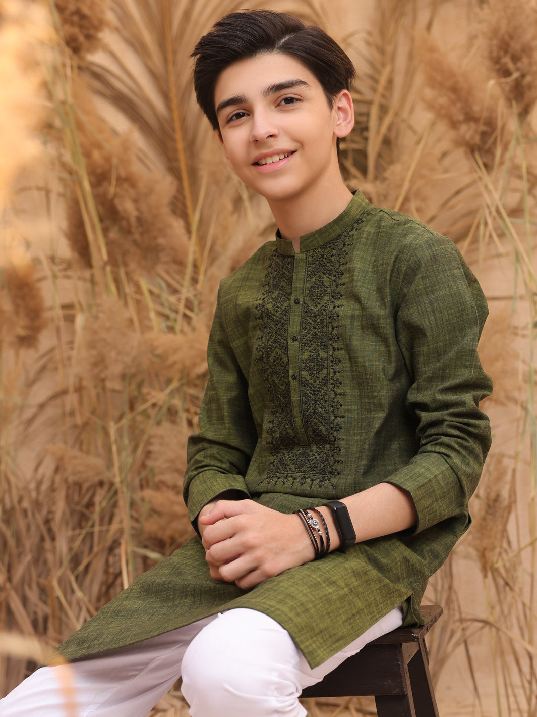 Olive Green Blended Boy Kurta - ALT-K-014