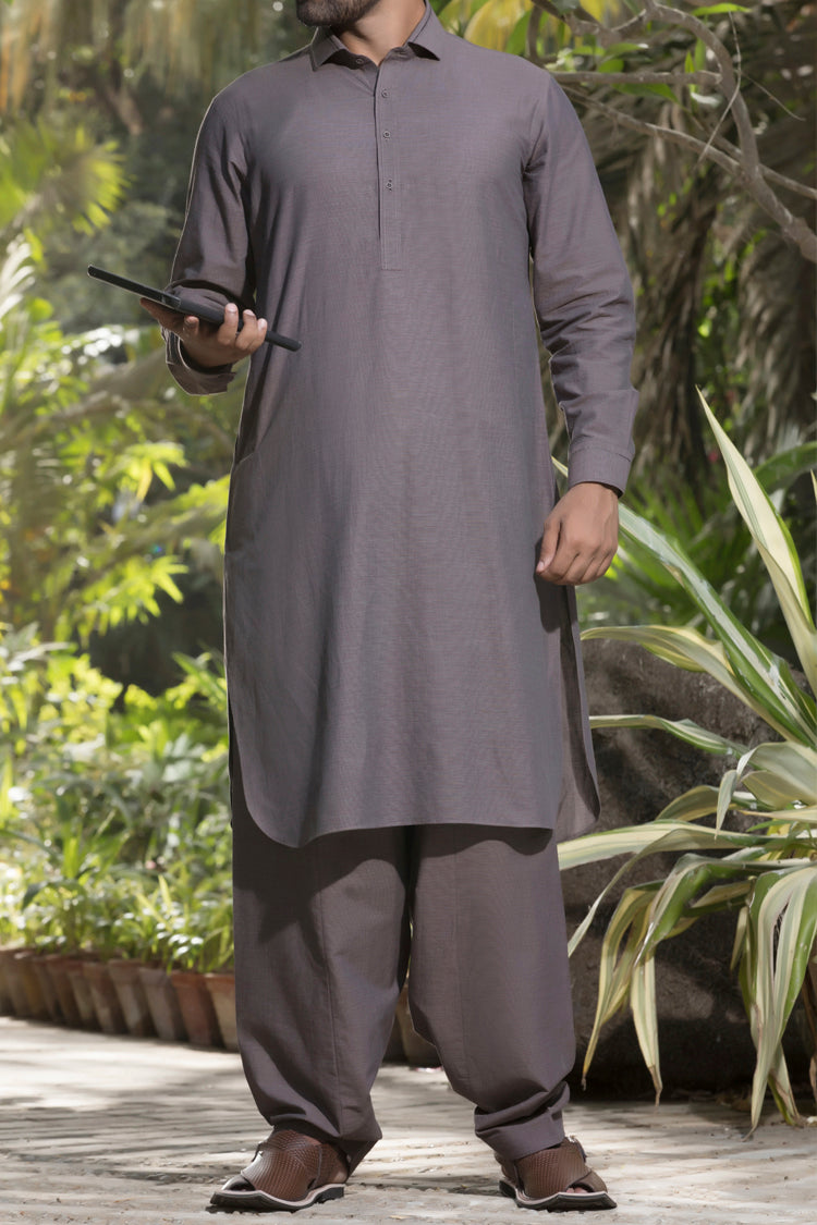 Brown Cotton Kameez Shalwar - ALWA-KS-072