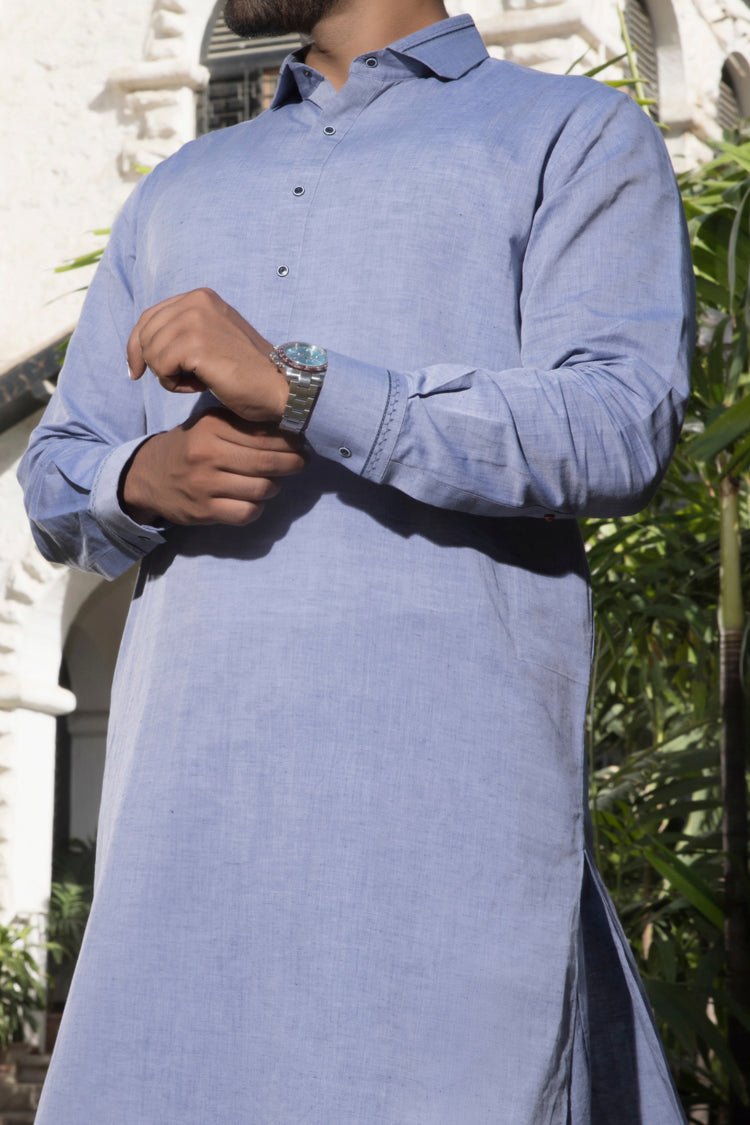Blue Cotton Kameez Shalwar - ALWA-KS-076