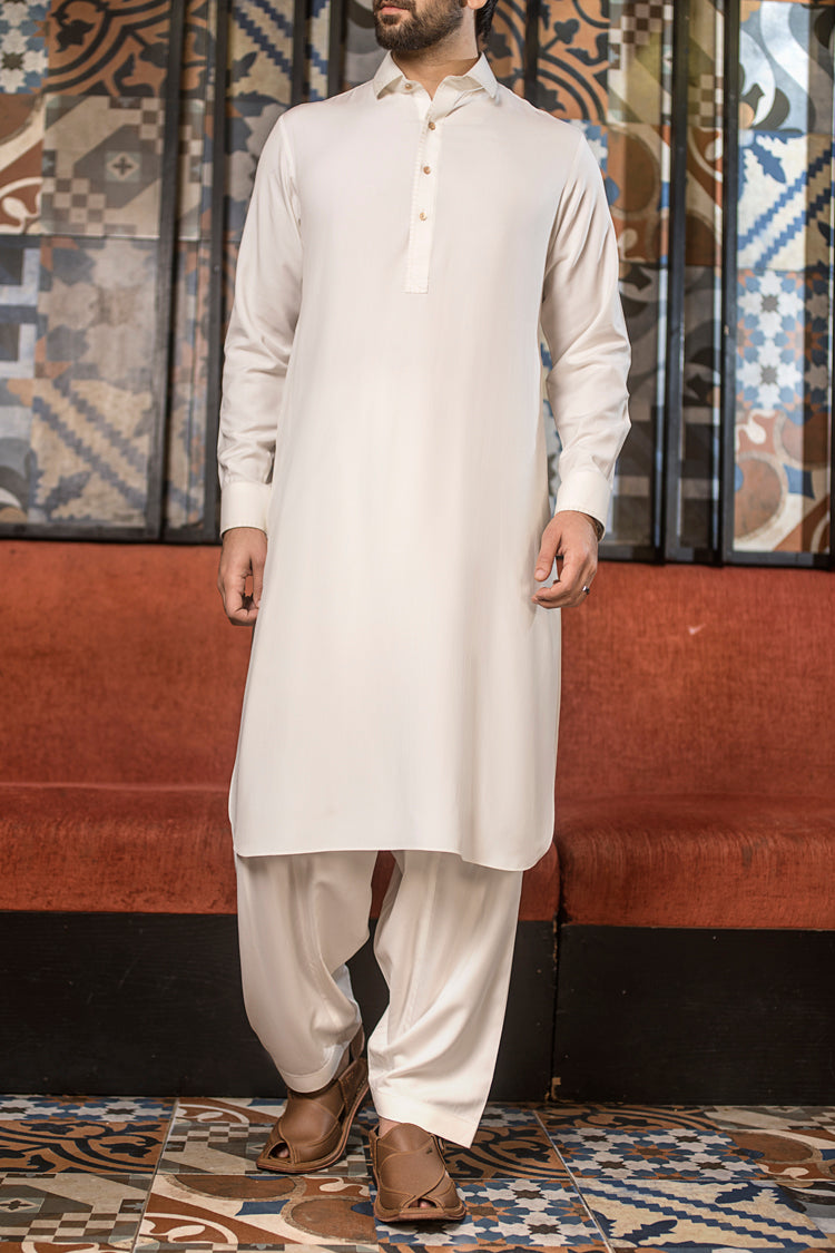 White Blended Kameez Shalwar - ALWA-KS-117