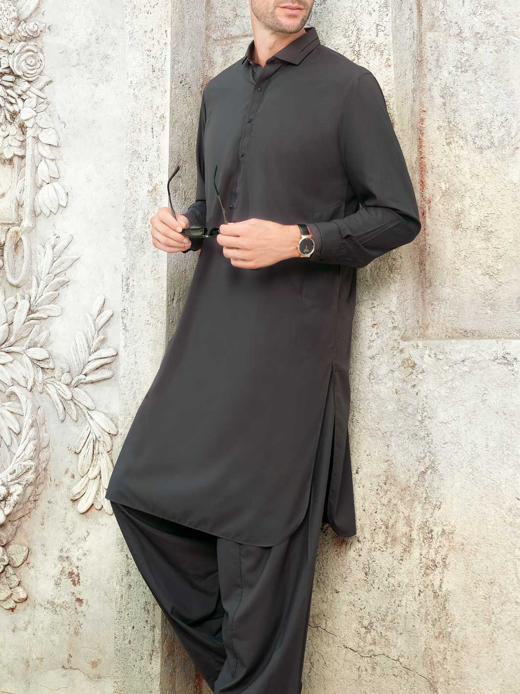 Grey Blended Kameez Shalwar - ALWA-KS-165