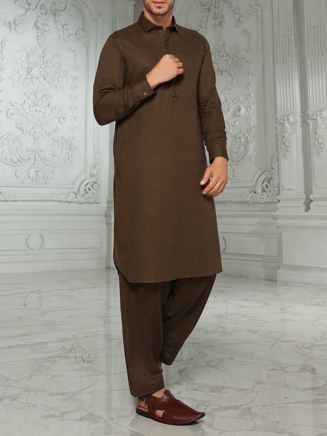 Brown Blended Kameez Shalwar - ALWA-KS-174