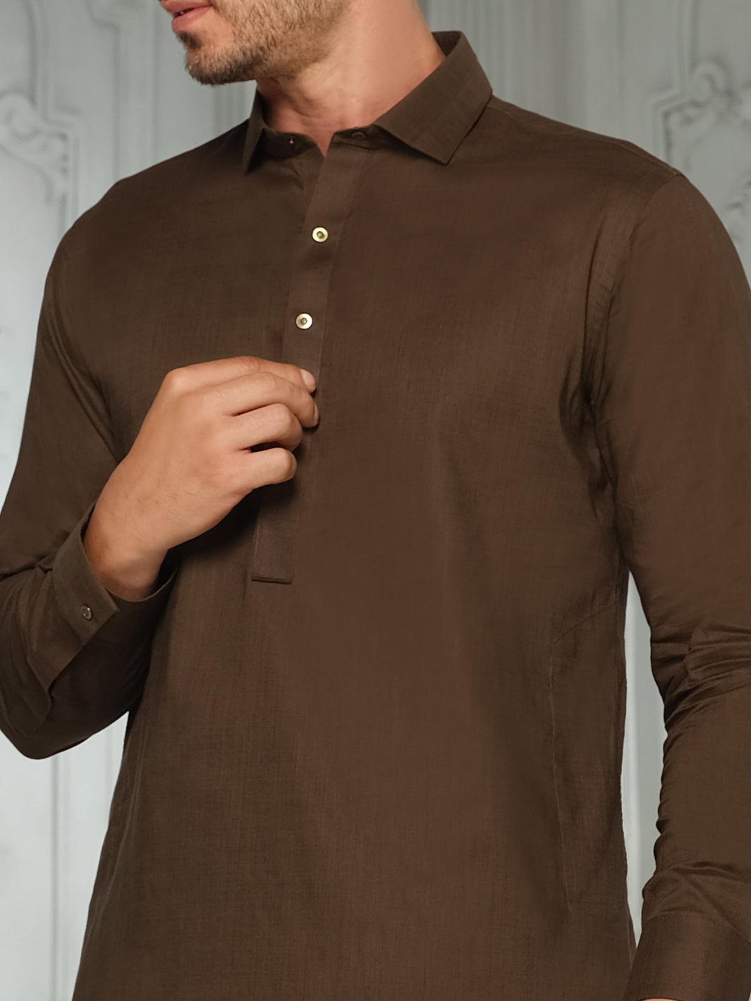 Brown Blended Kameez Shalwar - ALWA-KS-174