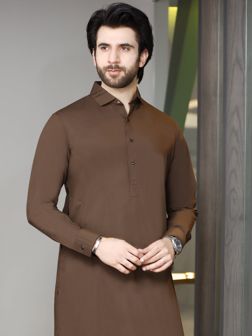 Brown Blended Kameez Shalwar - ALWA-KS-183