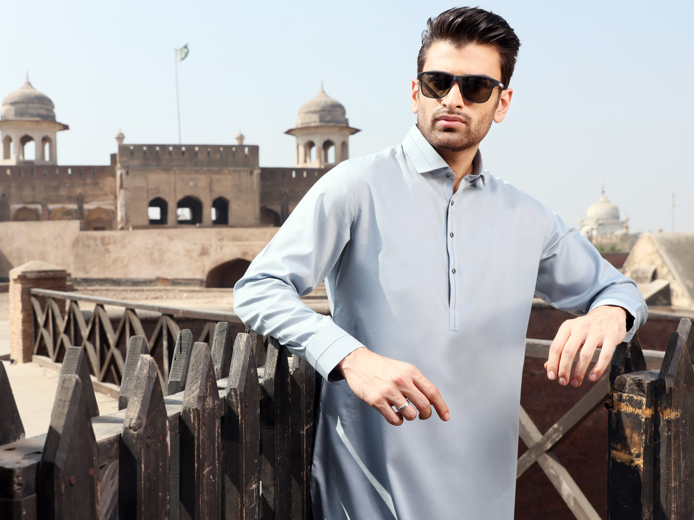 Light Blue Blended Kameez Shalwar - ALWA-KS-203