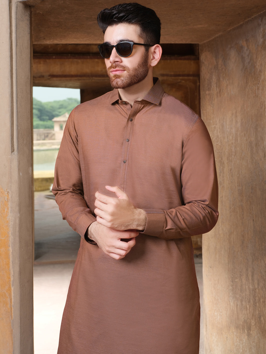 Brown Blended Kameez Shalwar - ALWA-KS-215