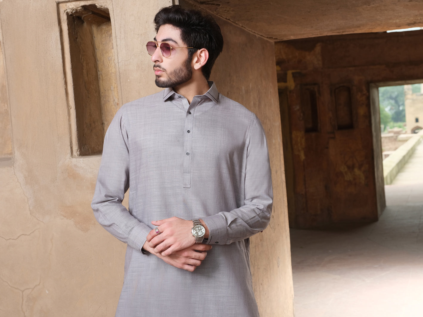 Grey Blended Kameez Shalwar - ALWA-KS-220