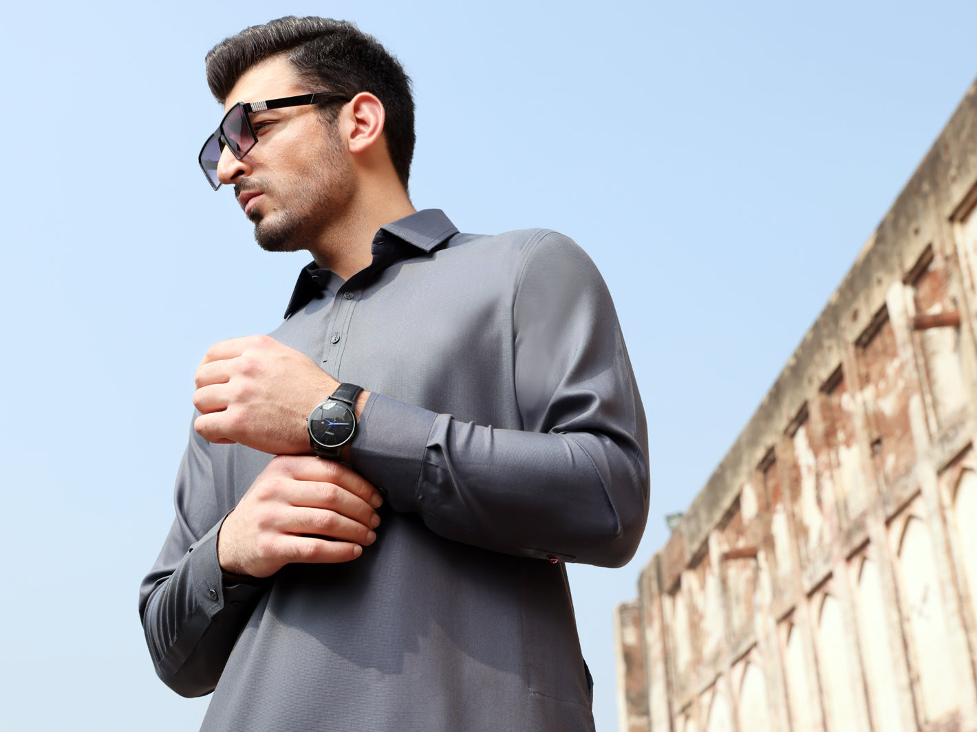 Grey Blended Kameez Shalwar - ALWA-KS-236