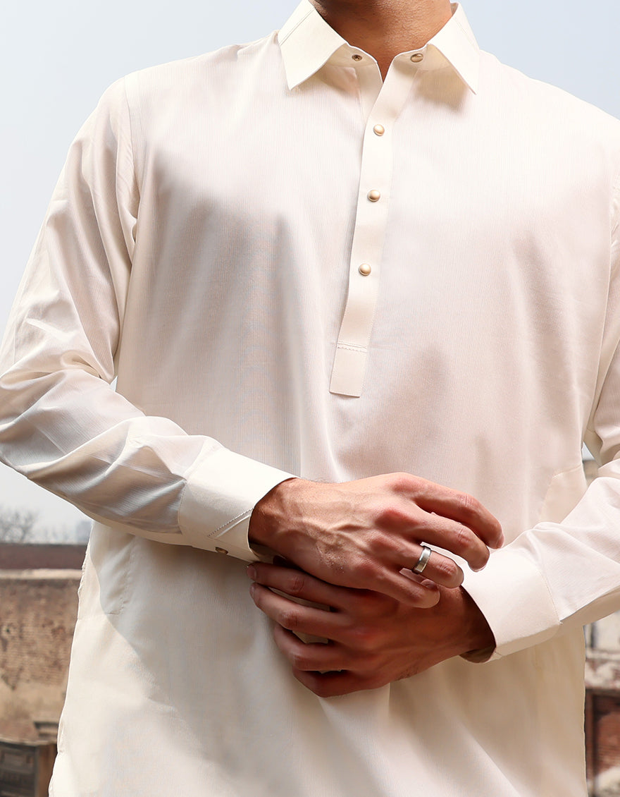 Off White Blended Kameez Shalwar - ALWA-KS-243