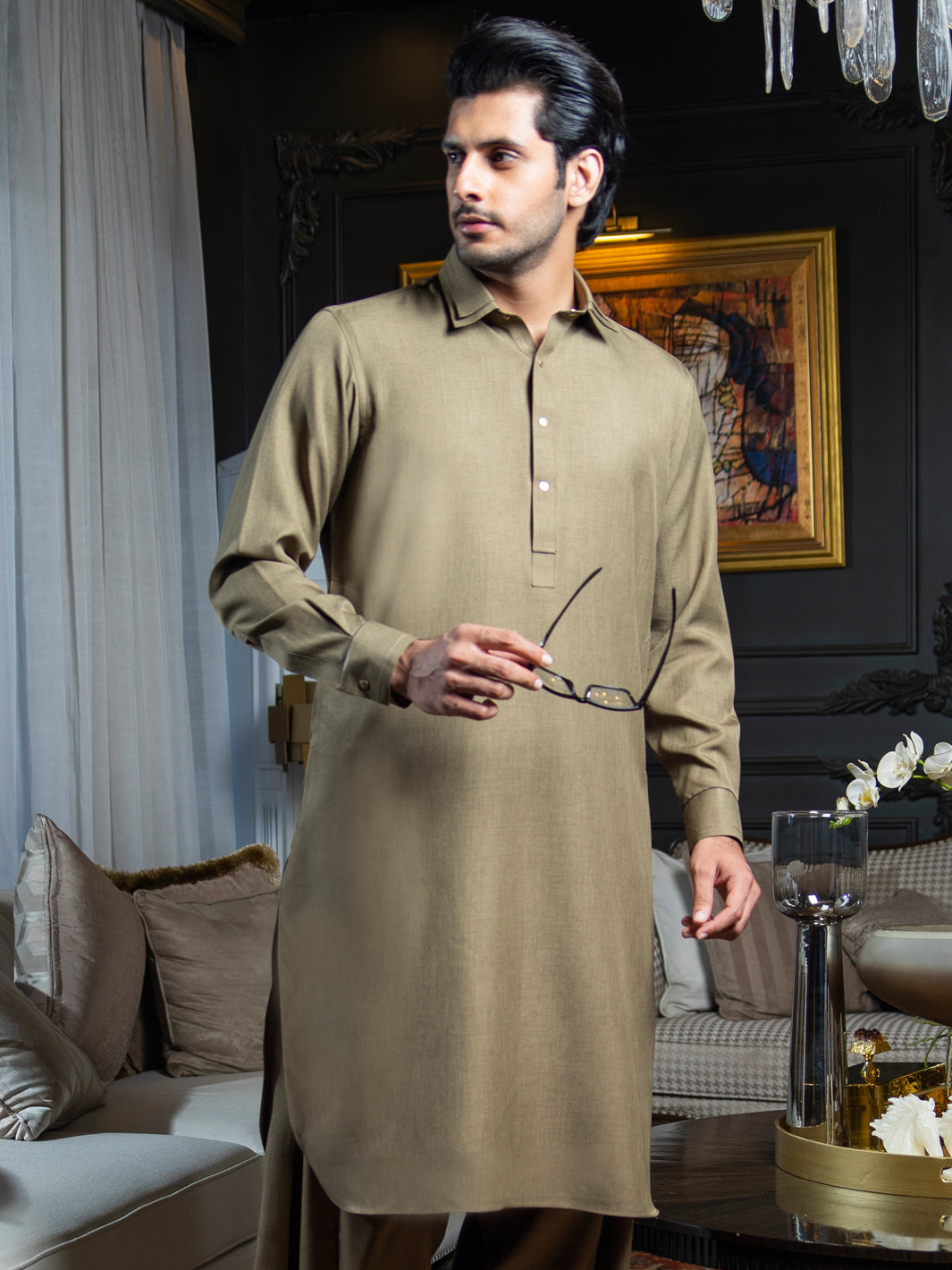 Khaki Blended Kameez Shalwar - ALWA-KS-285