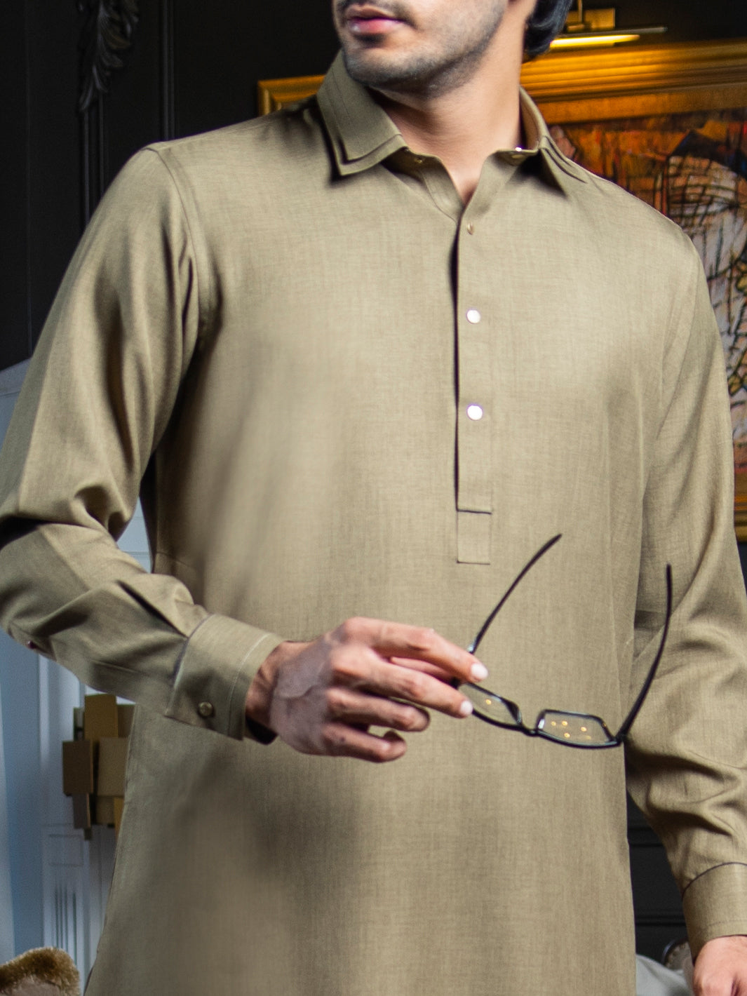 Khaki Blended Kameez Shalwar - ALWA-KS-285