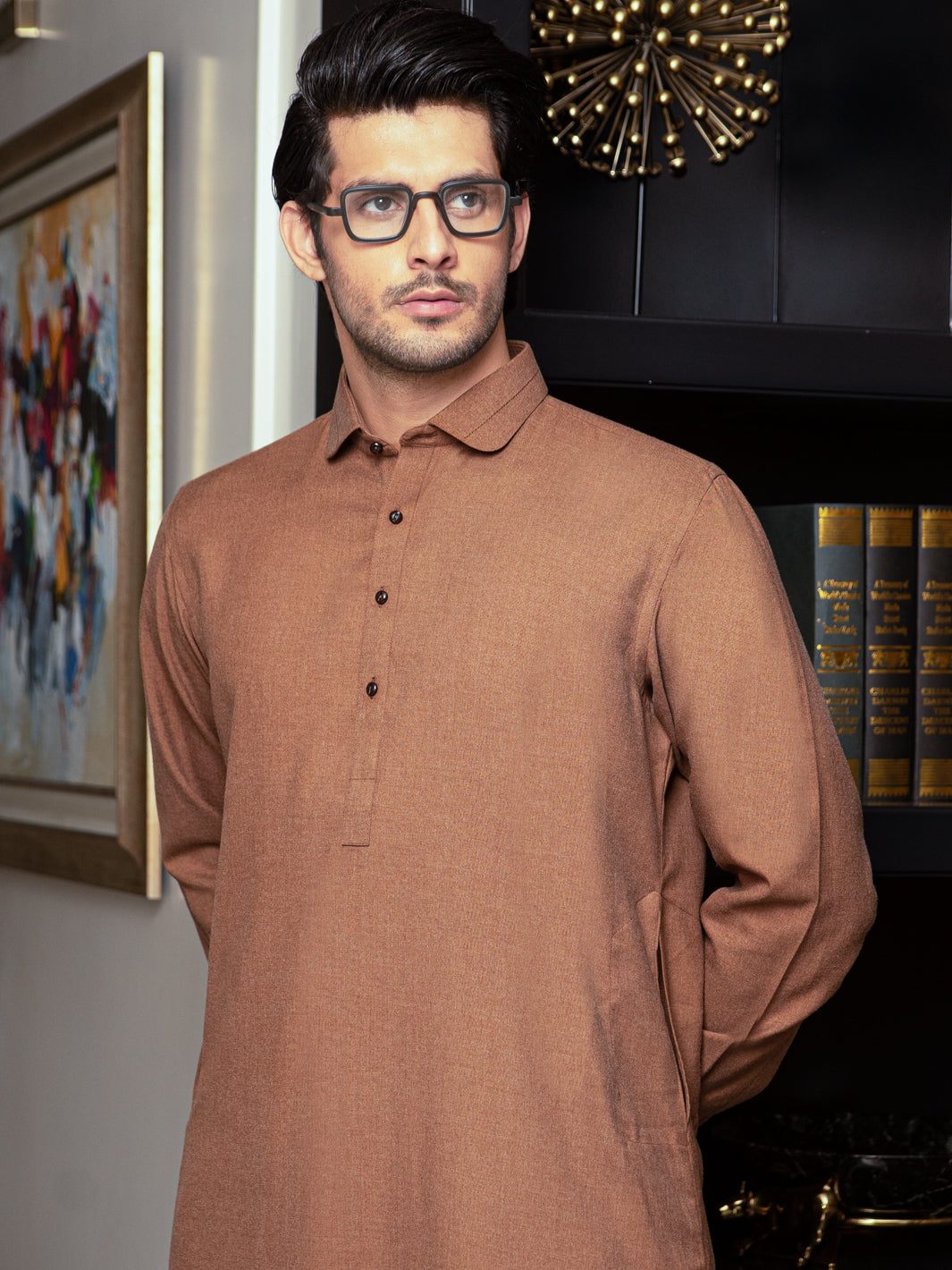 Brown Blended Kameez Shalwar - ALWA-KS-293