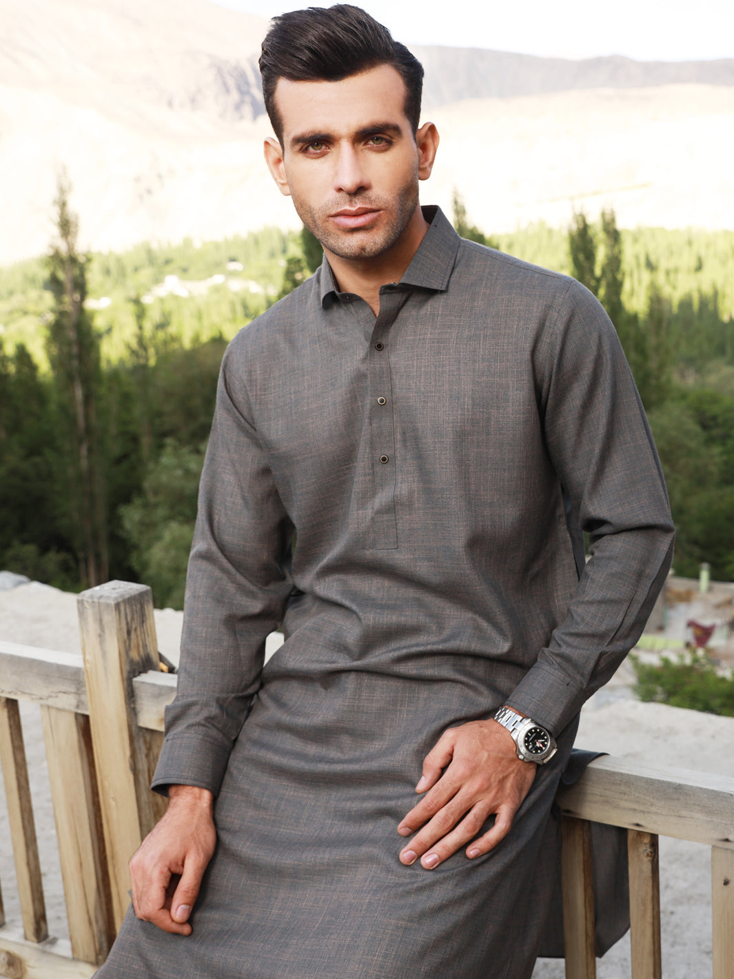 Ash Brown Blended Kameez Shalwar - ALWA-KS-310