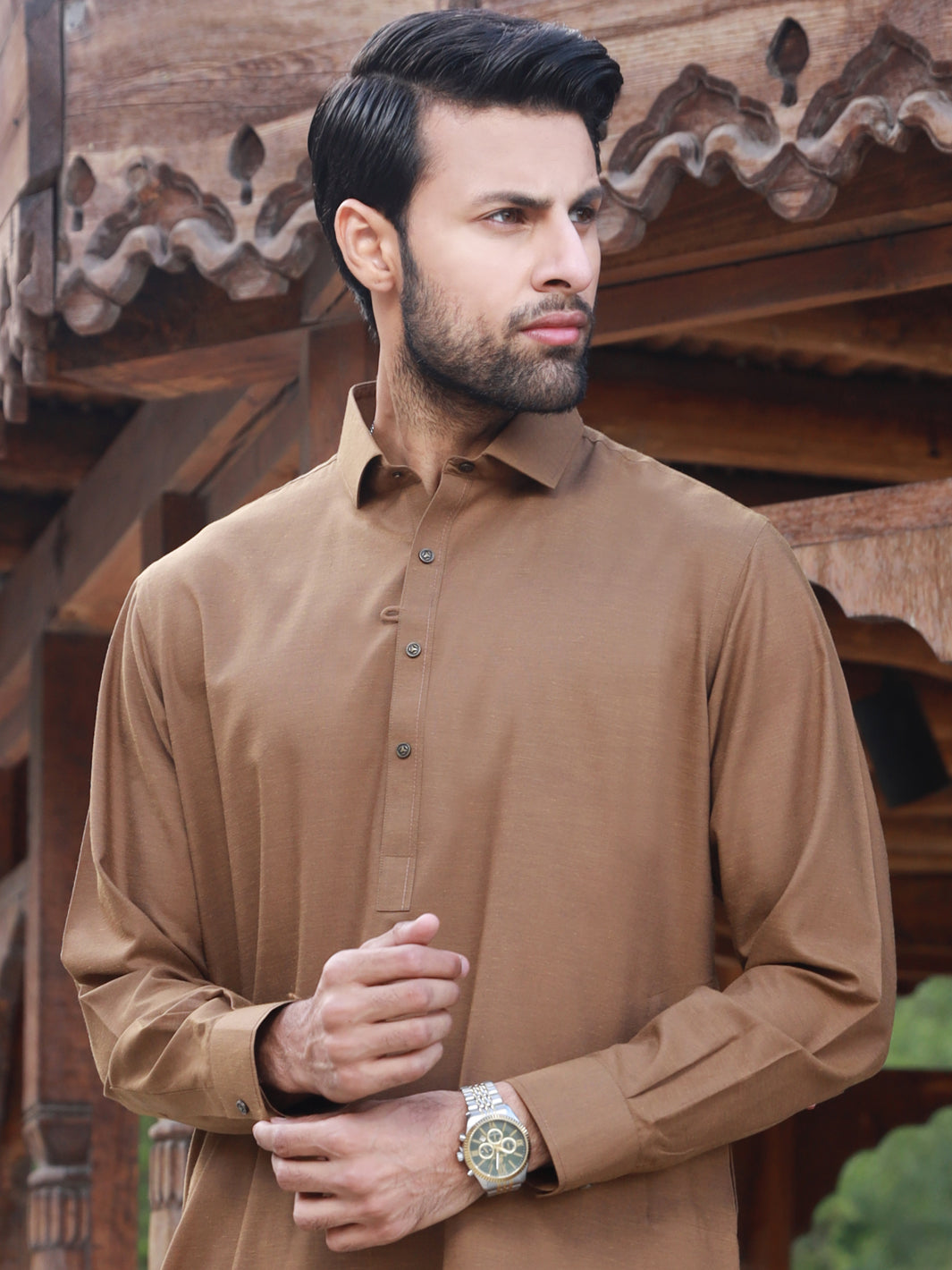 Brown Blended Kameez Shalwar - ALWA-KS-320