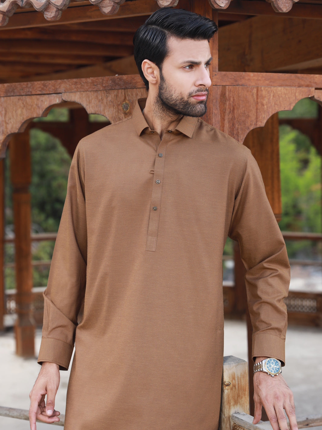 Brown Blended Kameez Shalwar - ALWA-KS-320