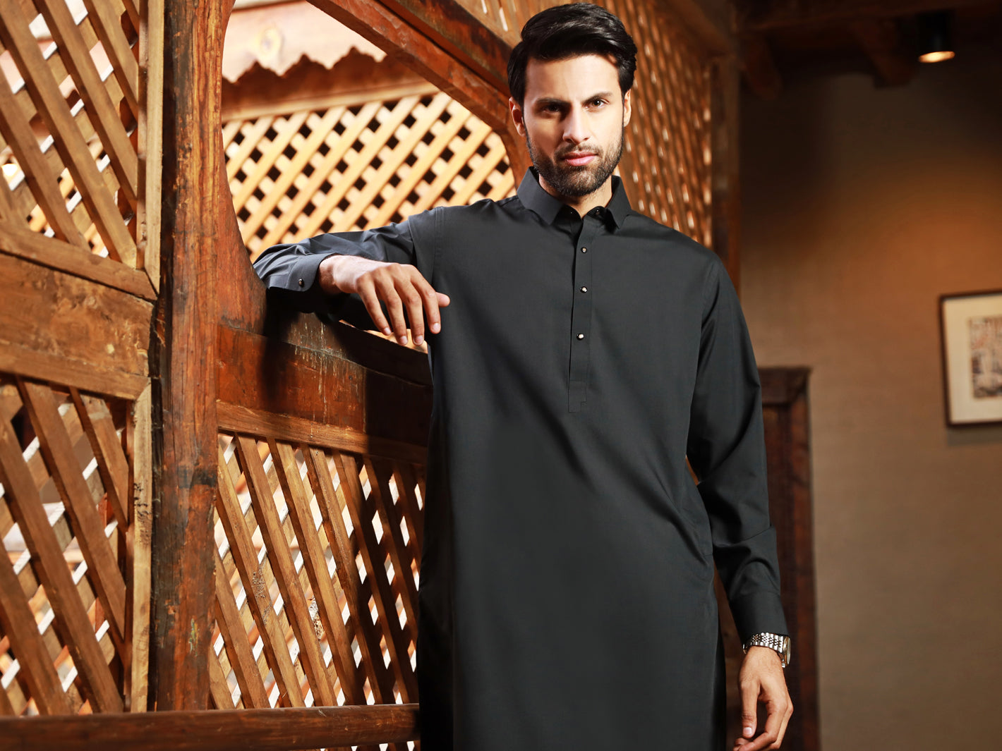 Black Blended Kameez Shalwar - ALWA-KS-322