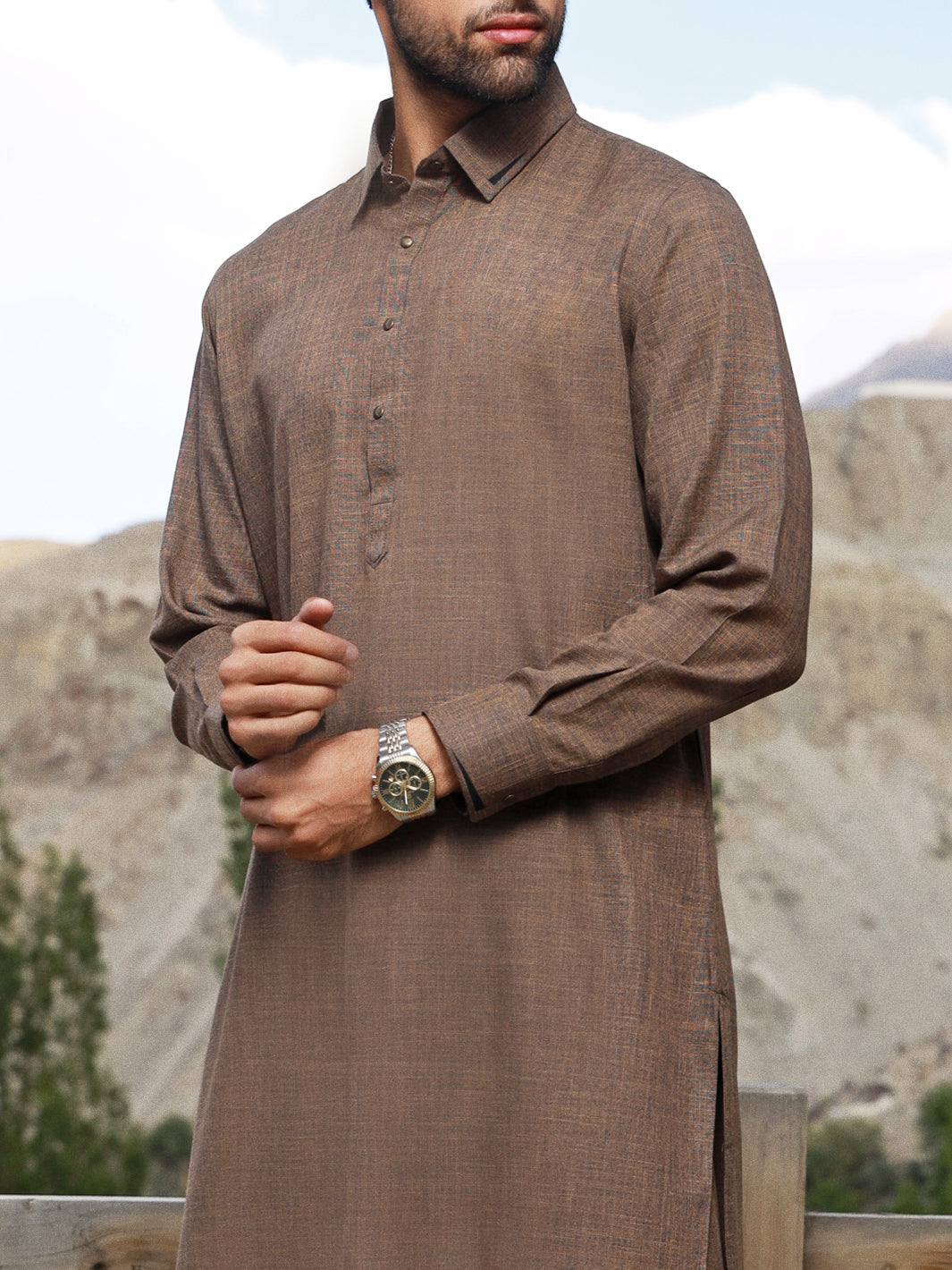 Brown Blended Kameez Shalwar - ALWA-KS-329