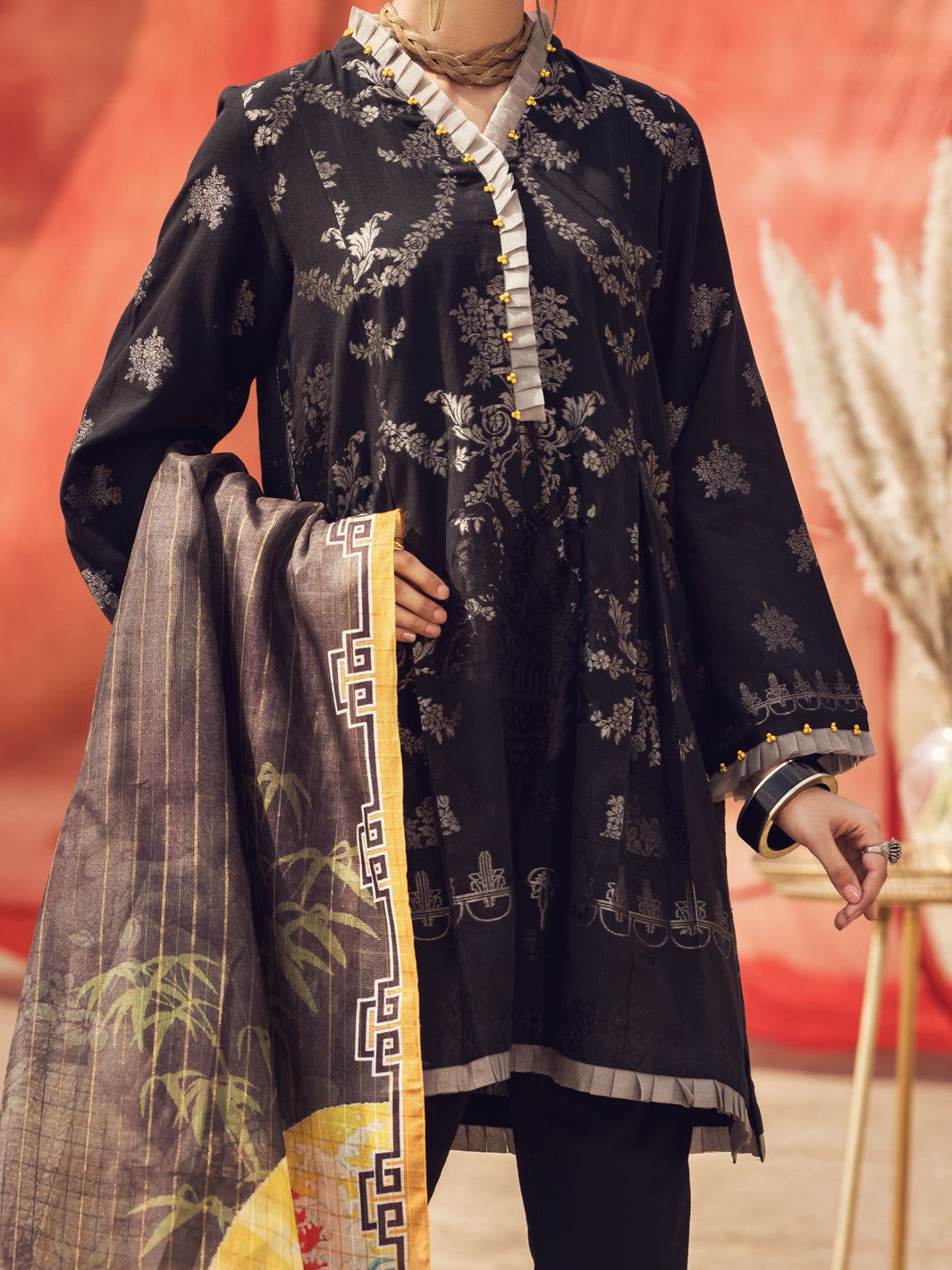 Black Jacquard 3Pc Stitched - AWP-3PS-338