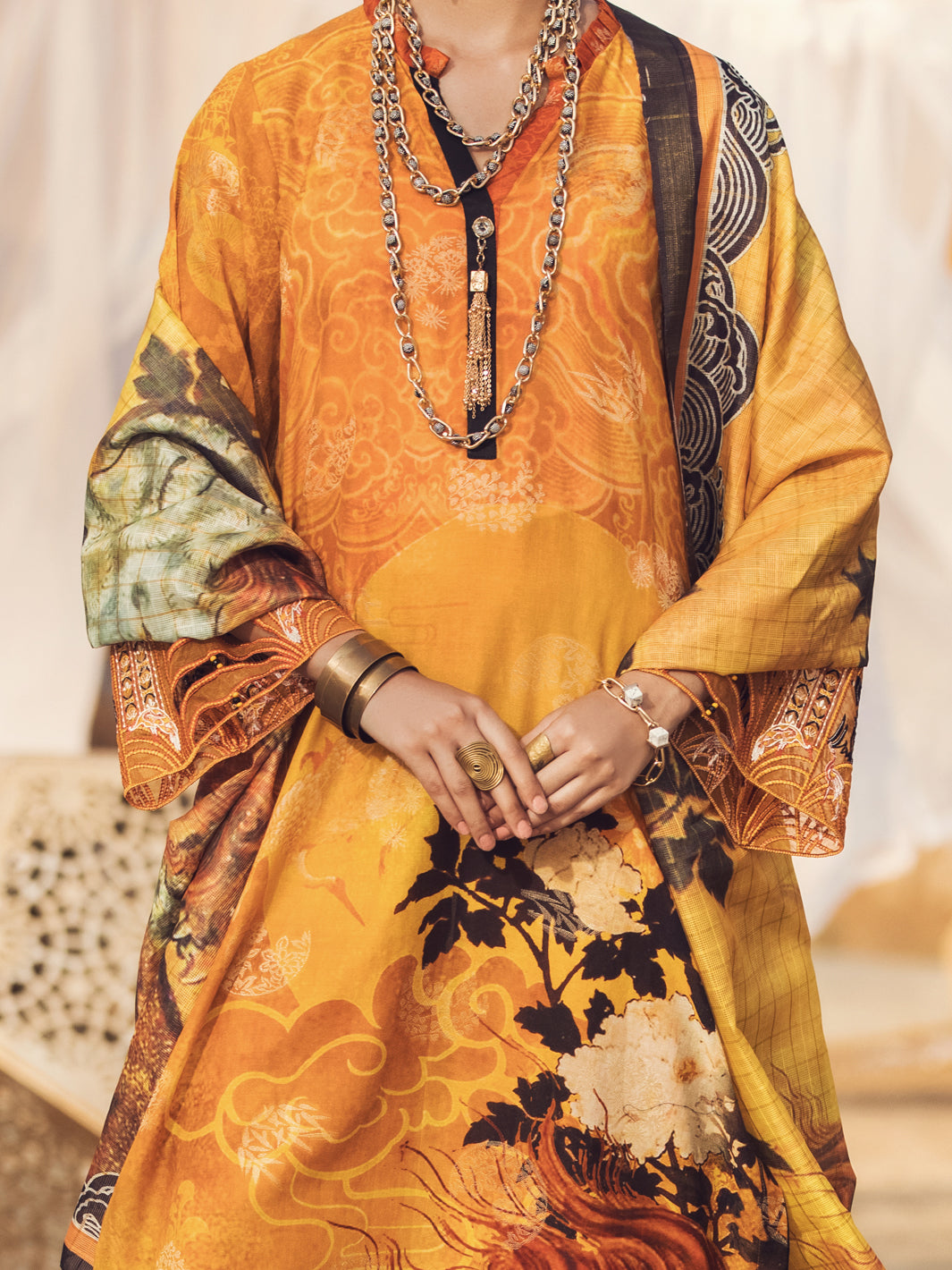 Mustard Jacquard 3Pc Unstitched - AWP-3PS-339A