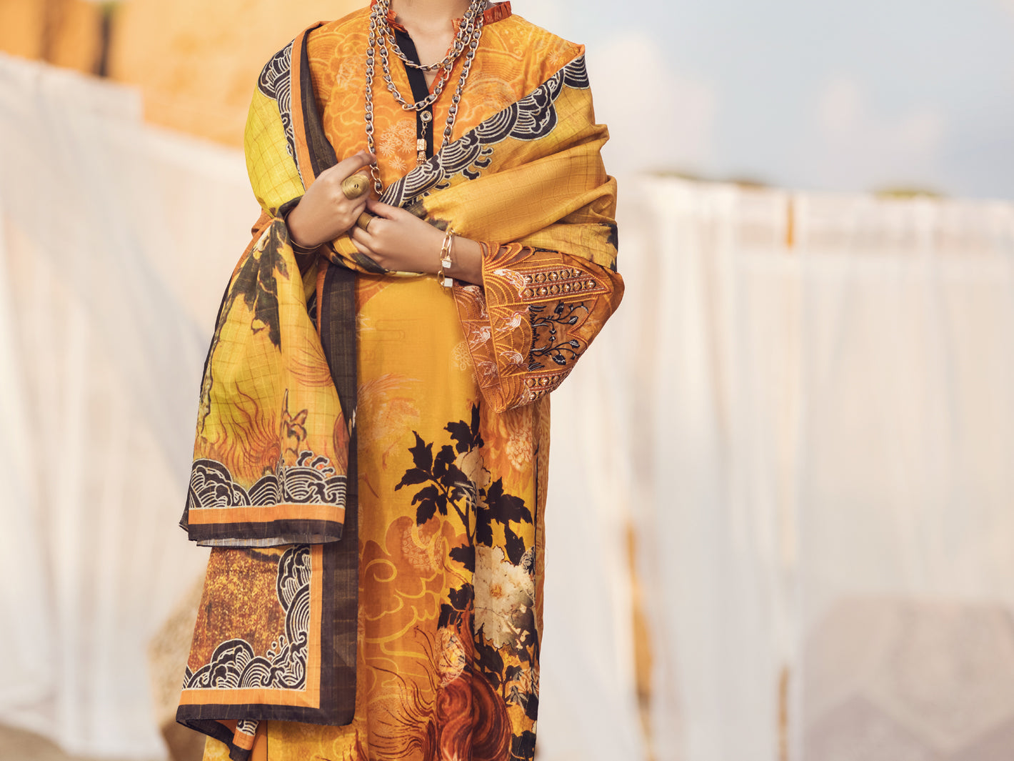 Mustard Jacquard 3Pc Unstitched - AWP-3PS-339A