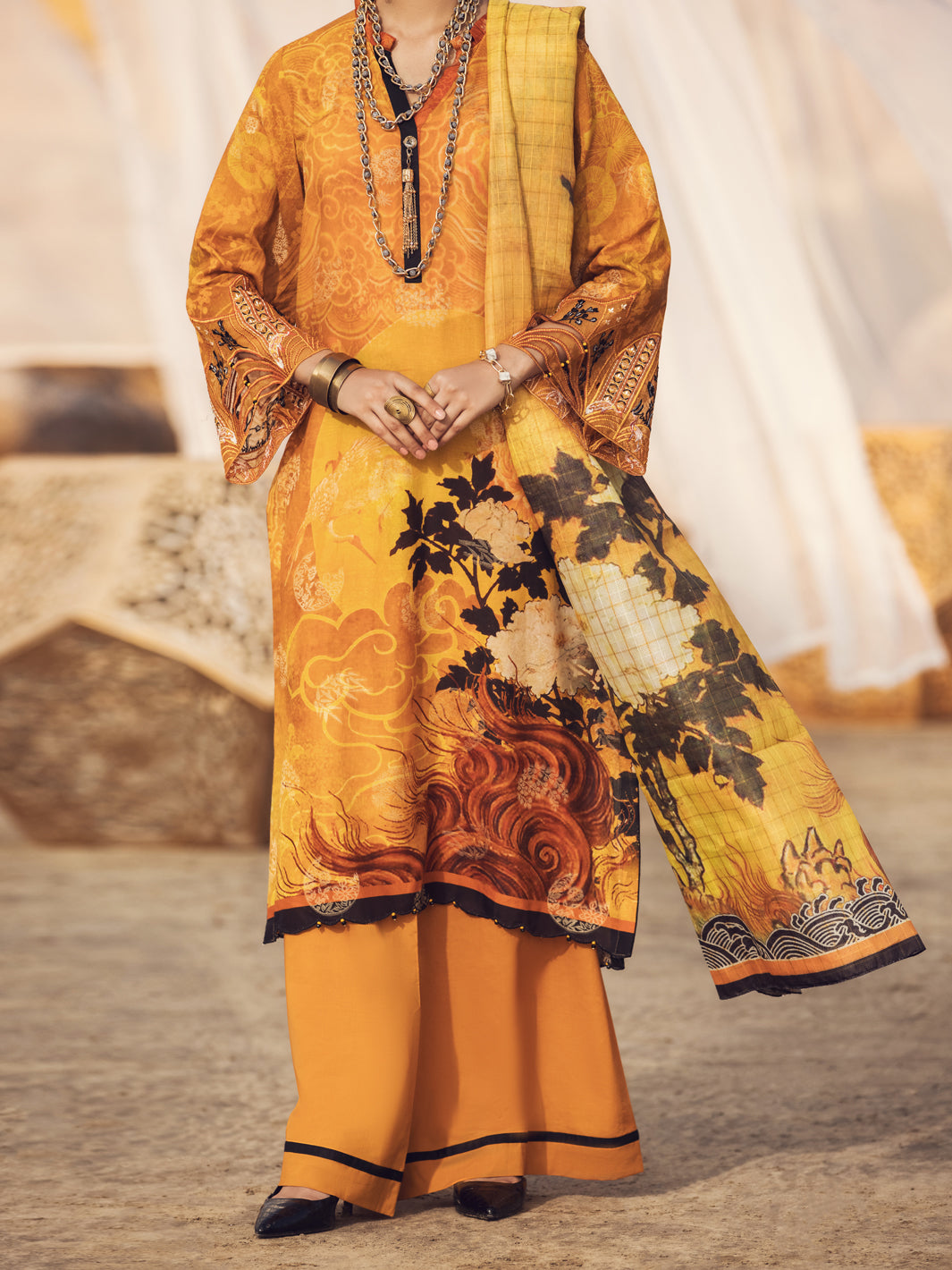 Mustard Khaddar 3Pc Stitched - AWP-3PS-339A