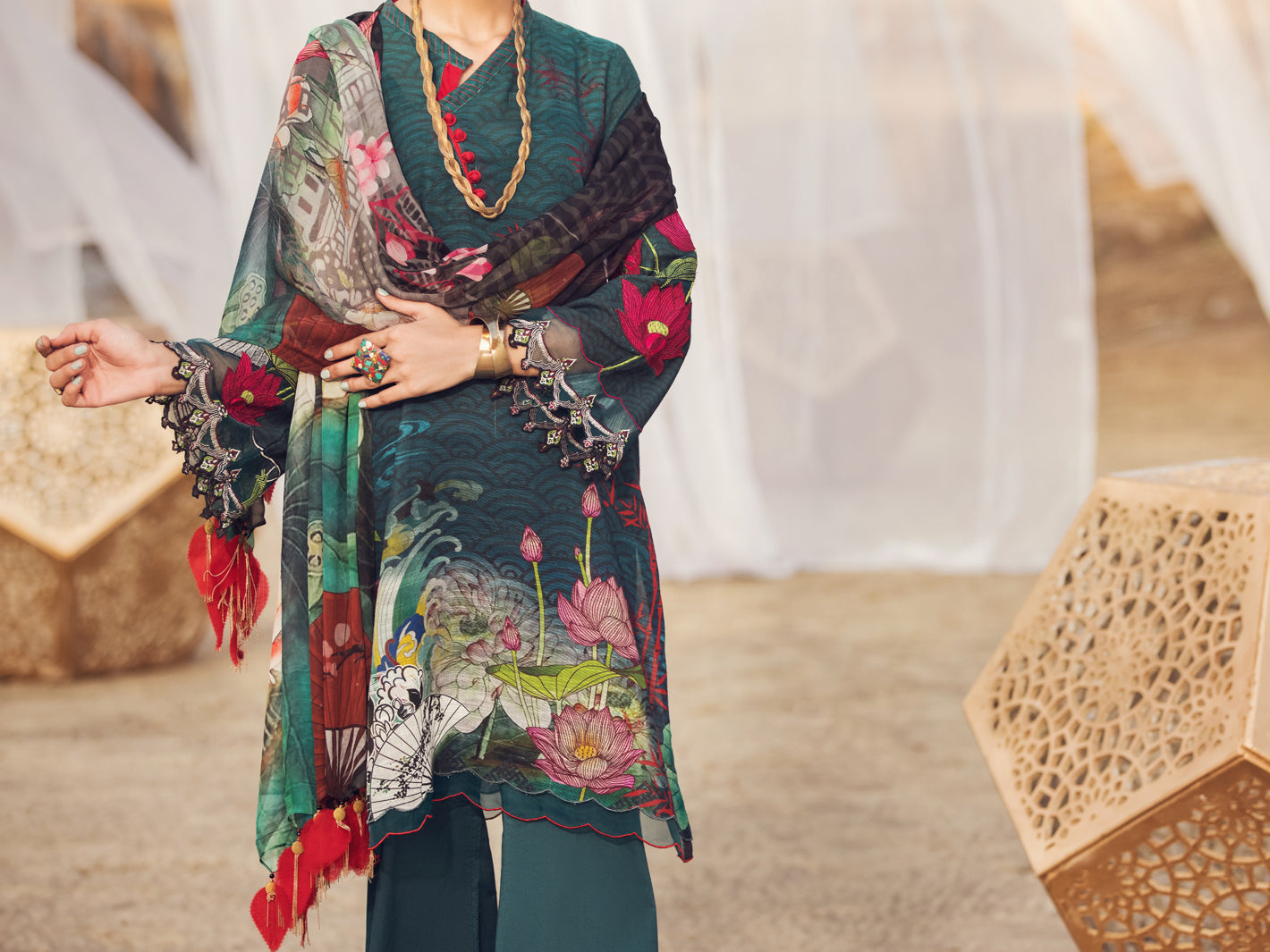 Teal Khaddar 3Pc Stitched - AWP-3PS-341