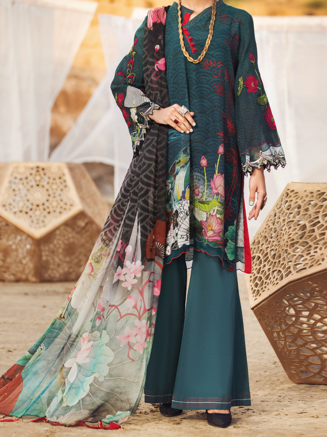Teal Khaddar 3Pc Stitched - AWP-3PS-341