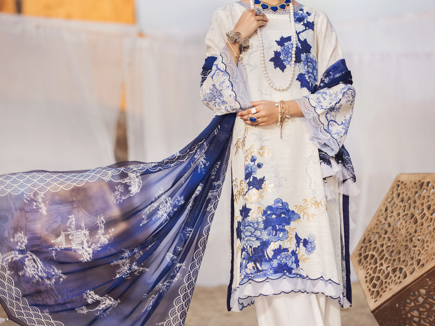 Blue 3 Piece Khaddar Unstitched - AWP-3PS-344
