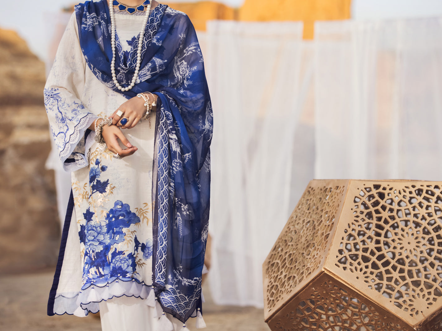 Blue 3 Piece Khaddar Unstitched - AWP-3PS-344